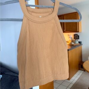 Aerie Real Good Women's Tan Ribbed Halter Crop Top